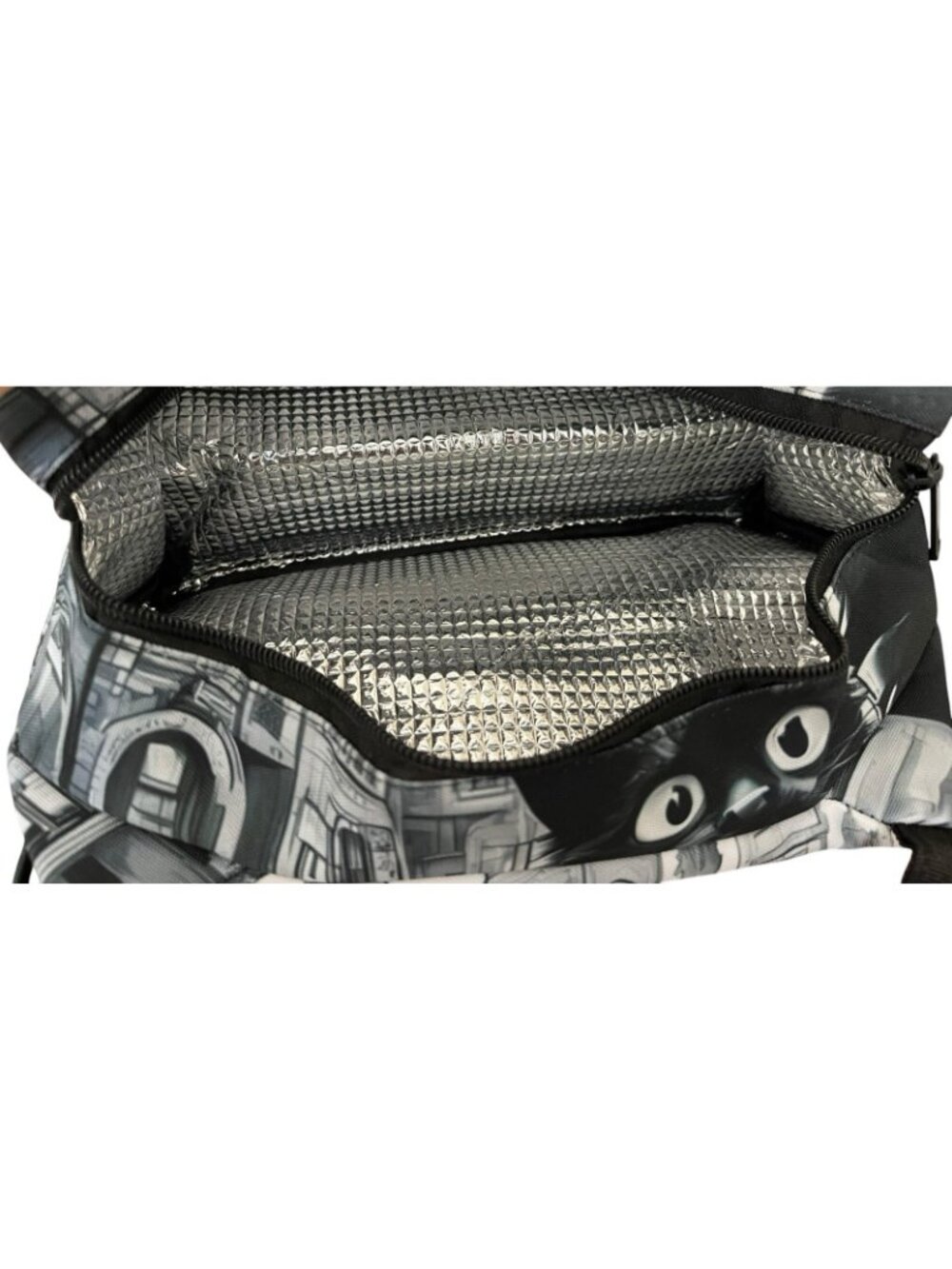 Black Cat Big Eyes Lunch Tote Bag Insulated Double Handles Zips New - Picture 8 of 8